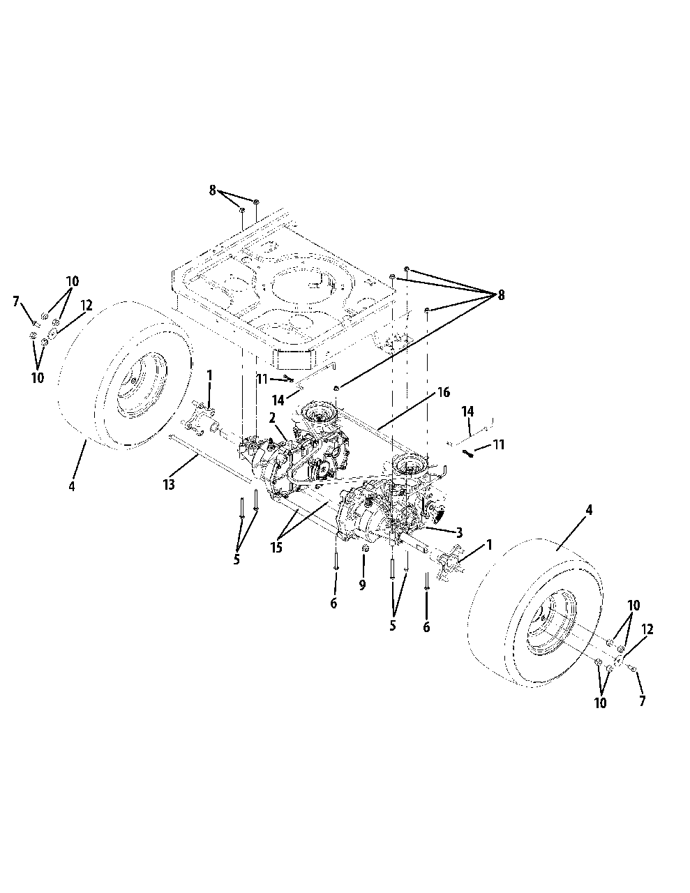 Rear Drive And Wheels 42 And 50-Inch Decks Diagram and Parts List for MZ2142 (17AC2ACS058)(2012) Murray Lawn Tractor