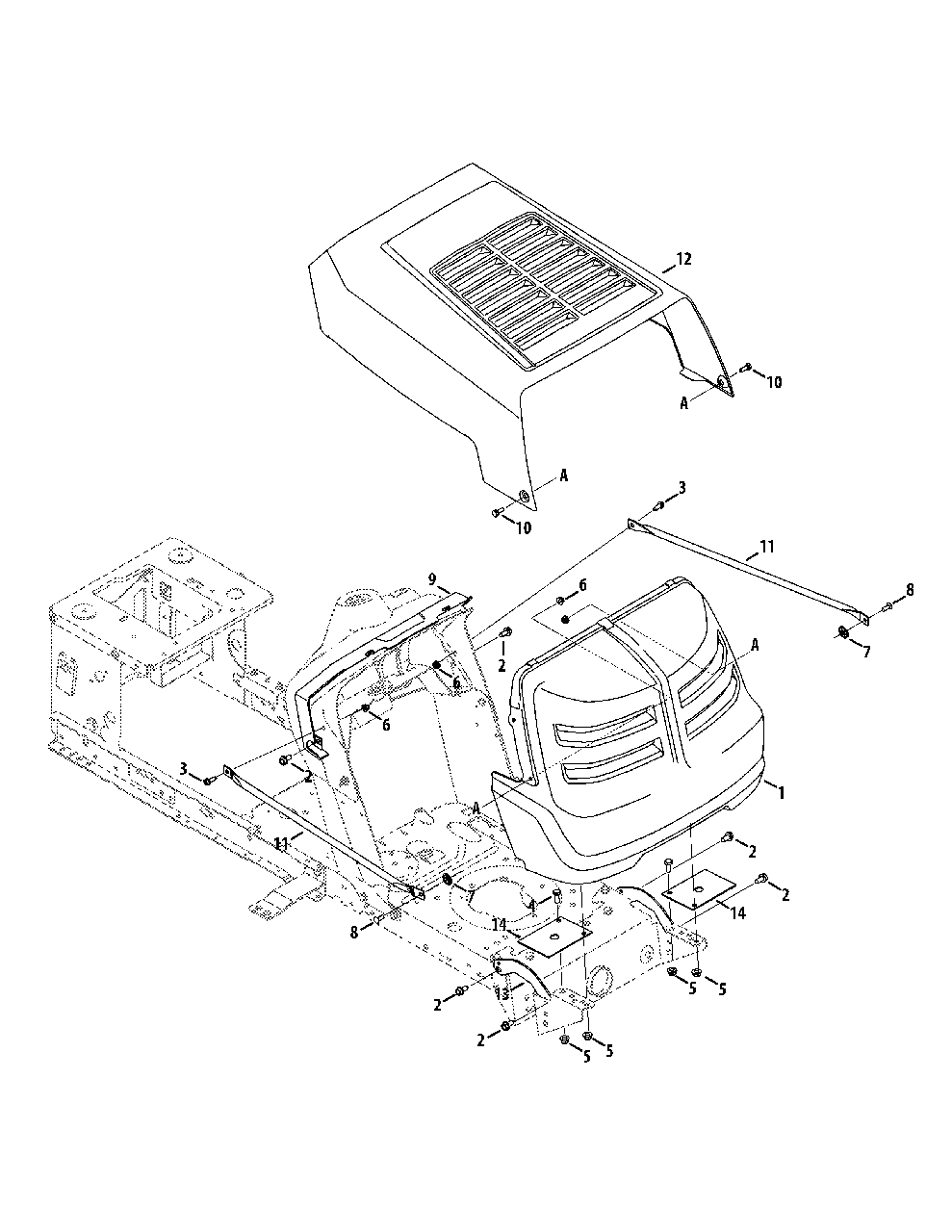 Hood And Grille Diagram and Parts List for M125-38 2012 Murray Lawn Tractor
