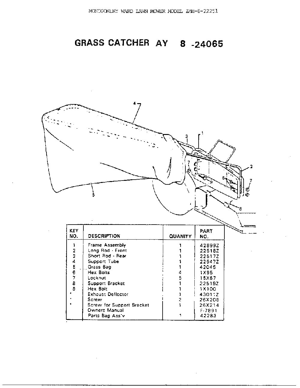Grass catcher Diagram and Parts List for 8-22251  Murray Lawn Mower