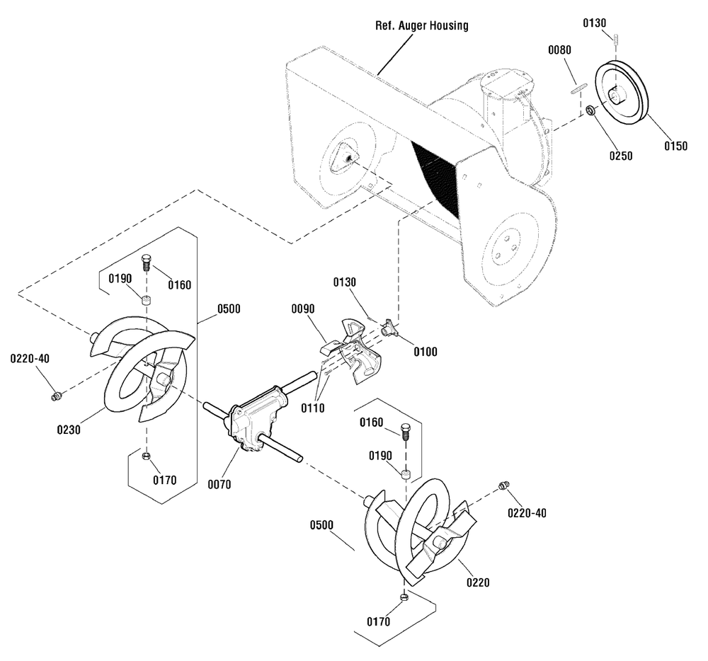 Auger Drive Group Diagram and Parts List for 927ES (1696028)(2011) Murray Snow Blower