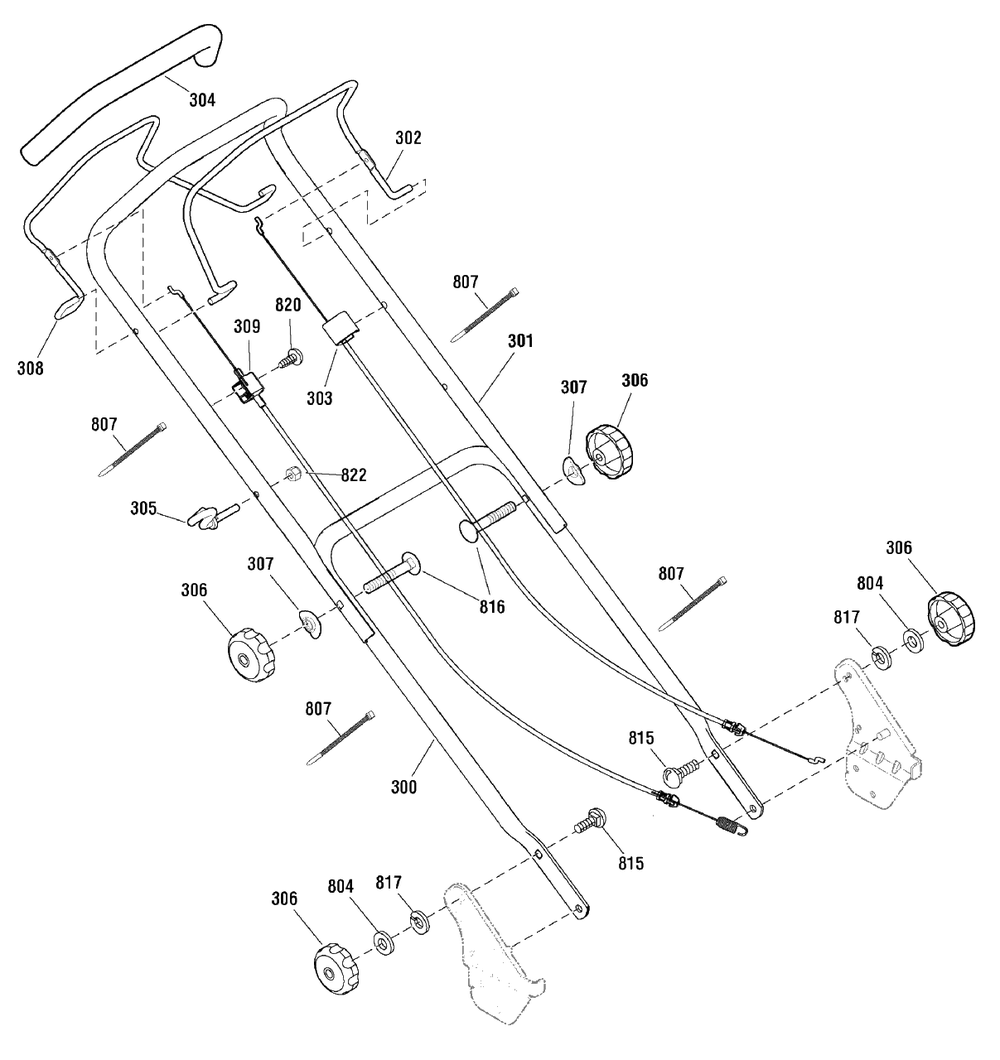 Handle Assembly Diagram and Parts List for MXH550 (881025)(2010) Murray Lawn Mower