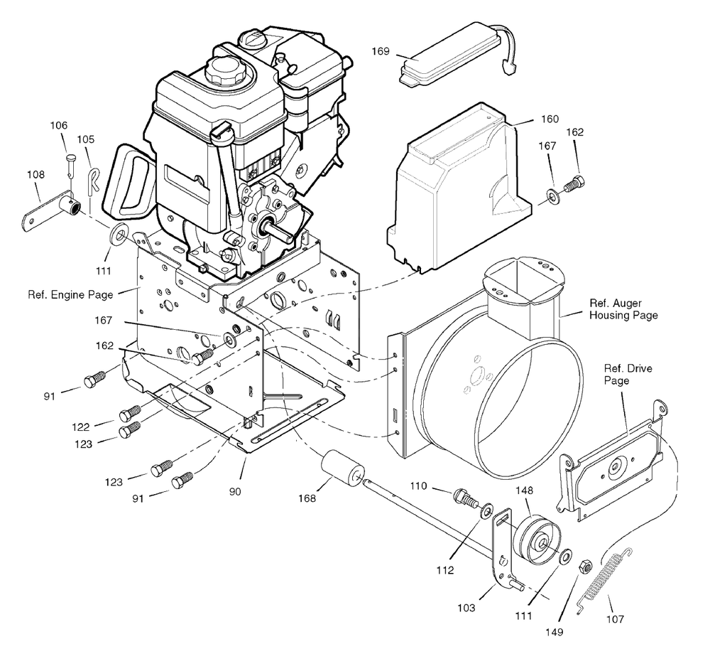 Frame Diagram and Parts List for 900-26 (1695459)(2007) Murray Snow Blower