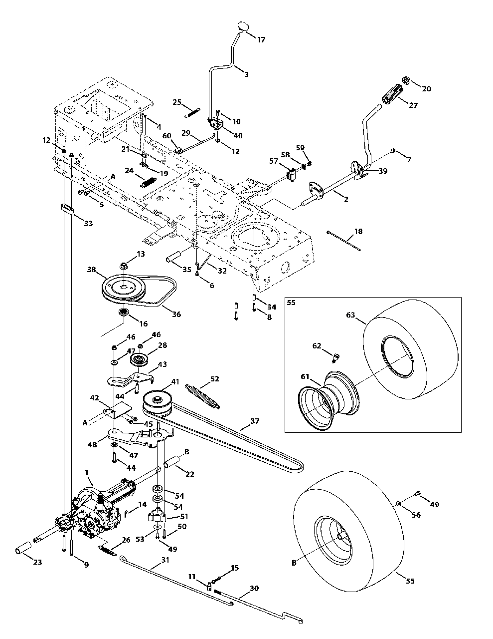 Transmission Drive Assembly Diagram and Parts List for 13AM77LS058 2012 Murray Lawn Tractor