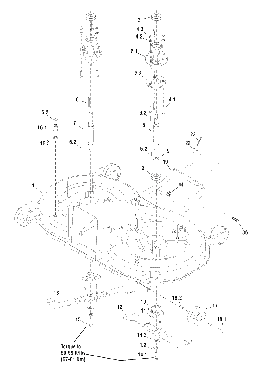 40-Inch Mower Deck - Housing, Hitch, Arbors And Blade Group Diagram and Parts List for EYK19540RD (2988143)(2009) Murray Lawn Tractor