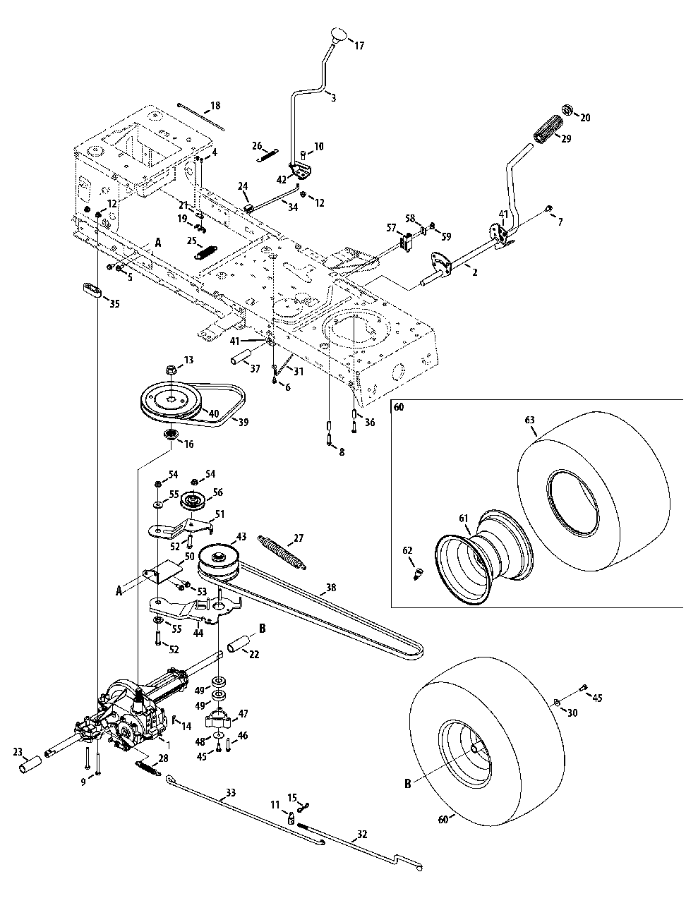 Transmission Drive Assembly Diagram and Parts List for M125-38 2012 Murray Lawn Tractor