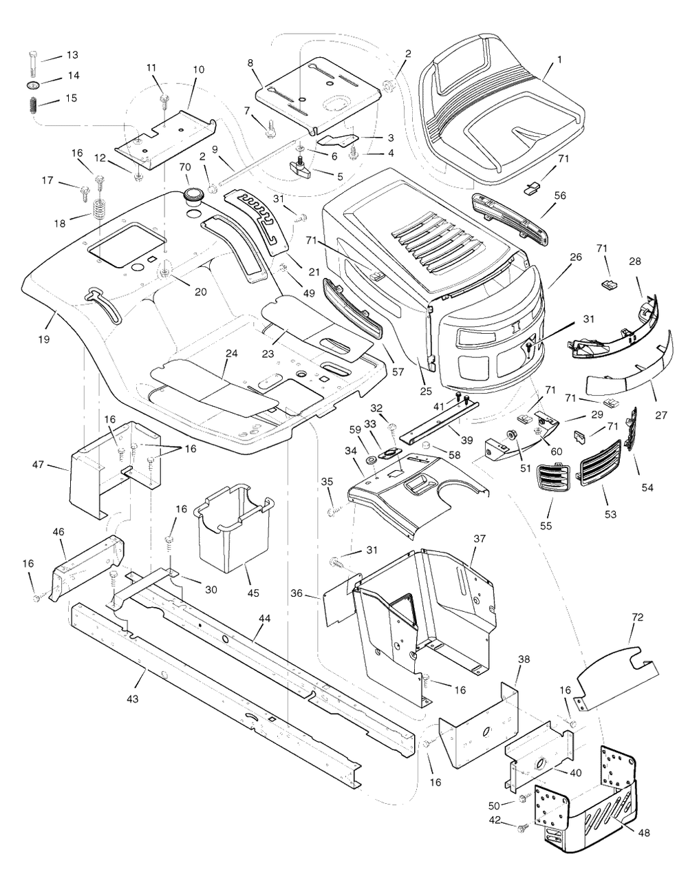 Chassis And Hood Diagram and Parts List for 405021X51 (7800279)(2008) Murray Lawn Tractor