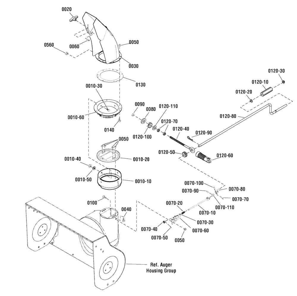 Discharge Chute Group Diagram and Parts List for 927ES (1696028)(2011) Murray Snow Blower