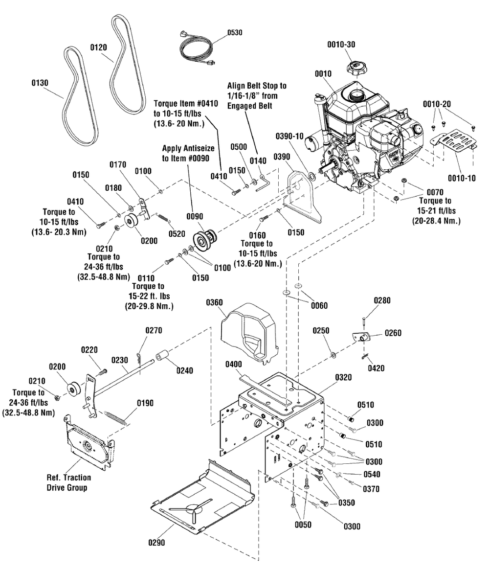 Engine Group Diagram and Parts List for 824ES (1696122)(2011) Murray Snow Blower