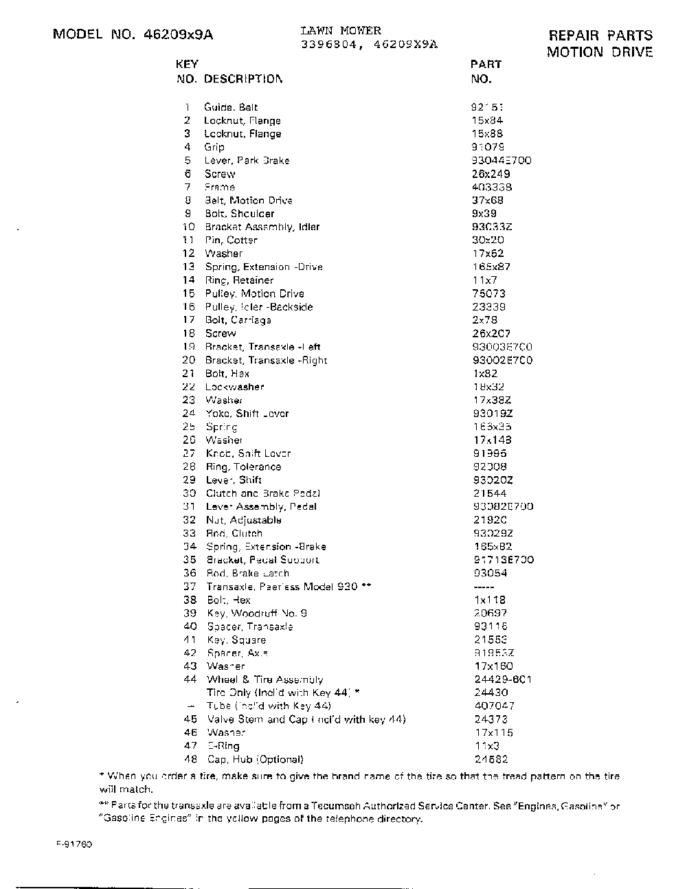 Motion drive page 2 Diagram and Parts List for 3396804  Murray Lawn Mower