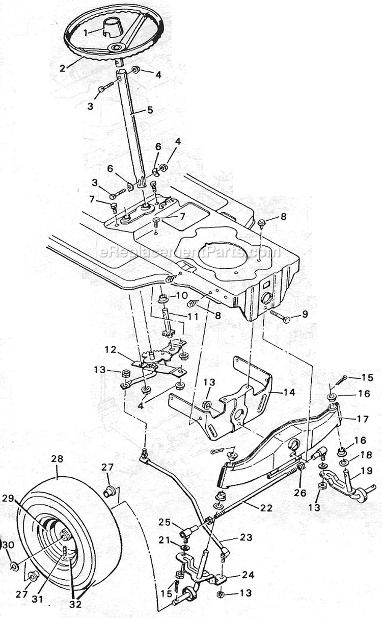 Steering Diagram and Parts List for 4-36508  Murray Lawn Tractor