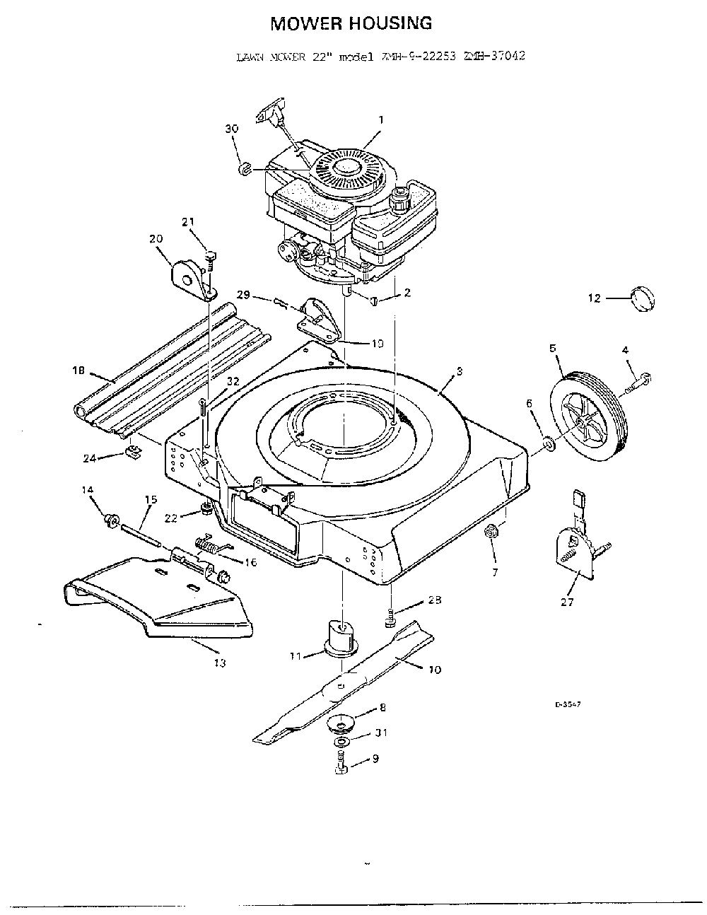 Mower housing/20",22" Diagram and Parts List for 9-22253  Murray Lawn Mower