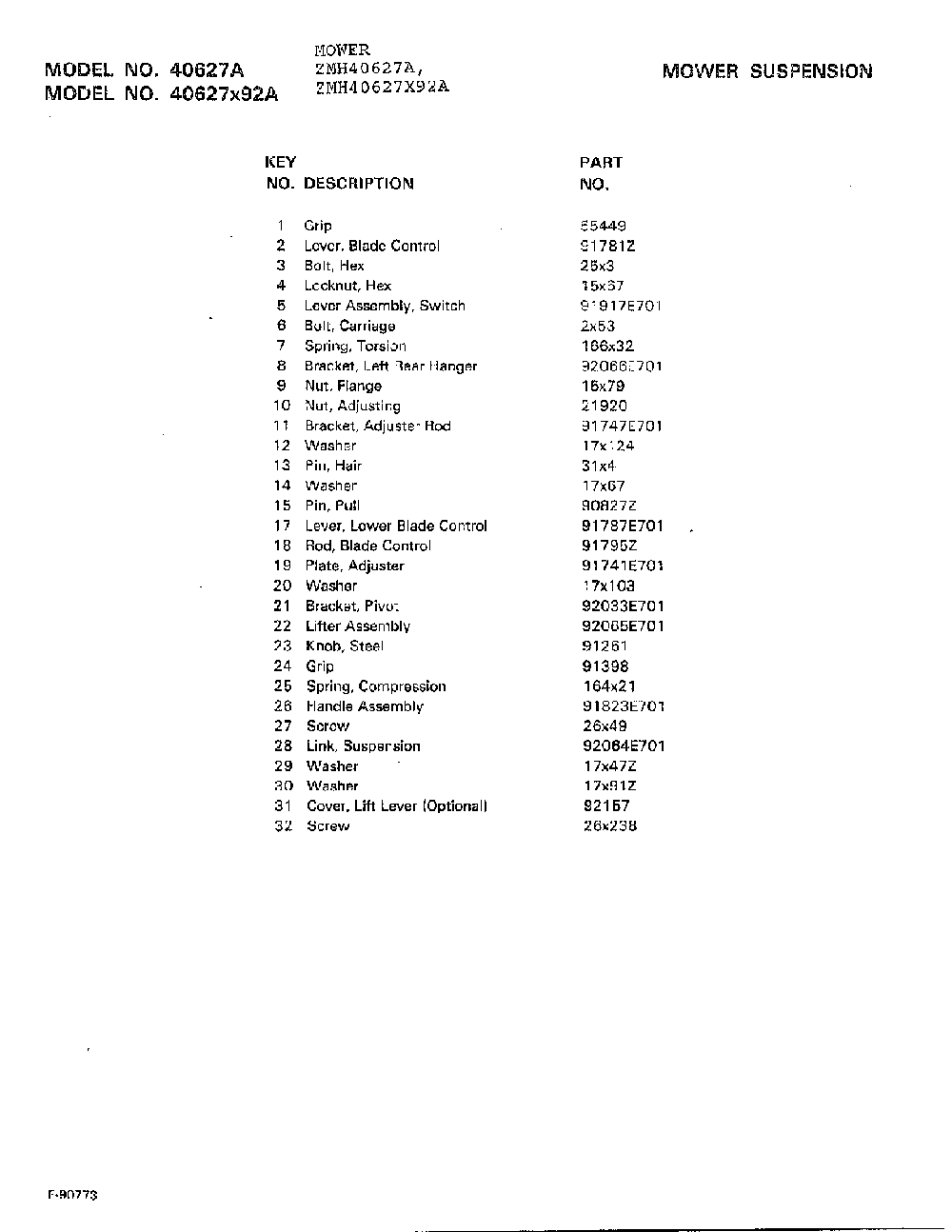 Mower suspension page 2 Diagram and Parts List for 40627A  Murray Lawn Mower