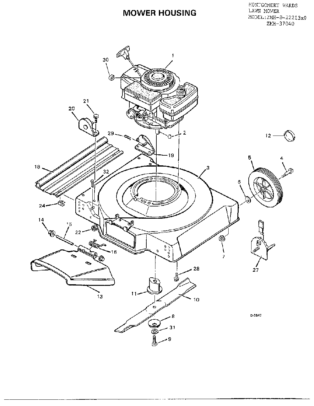 20"/22"/mower housing Diagram and Parts List for 8-22213X9  Murray Lawn Mower