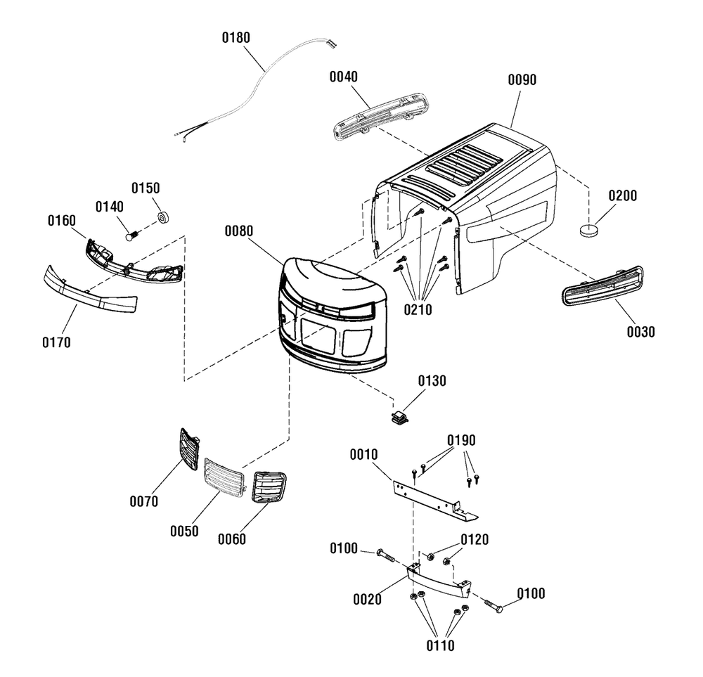 Hood And Grille Group Diagram and Parts List for MT155420H (2691227)(2014) Murray Lawn Tractor