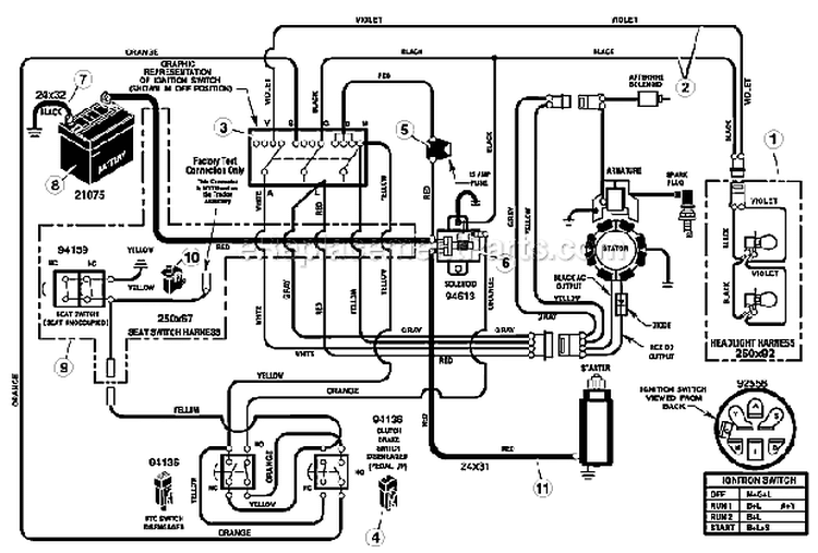 Electrical System Diagram and Parts List for 425001X8B  Murray Lawn Tractor