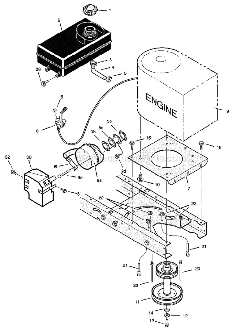 Engine Mount Diagram and Parts List for 425001X8B  Murray Lawn Tractor