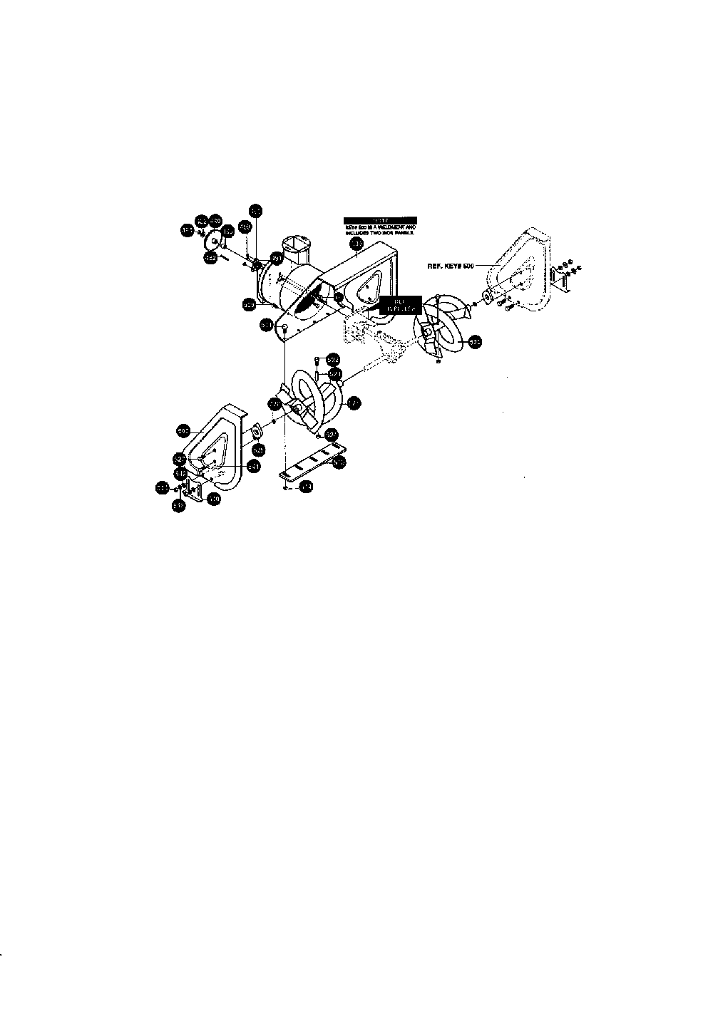 Auger housing Diagram and Parts List for 627104X8A  Murray Snow Blower
