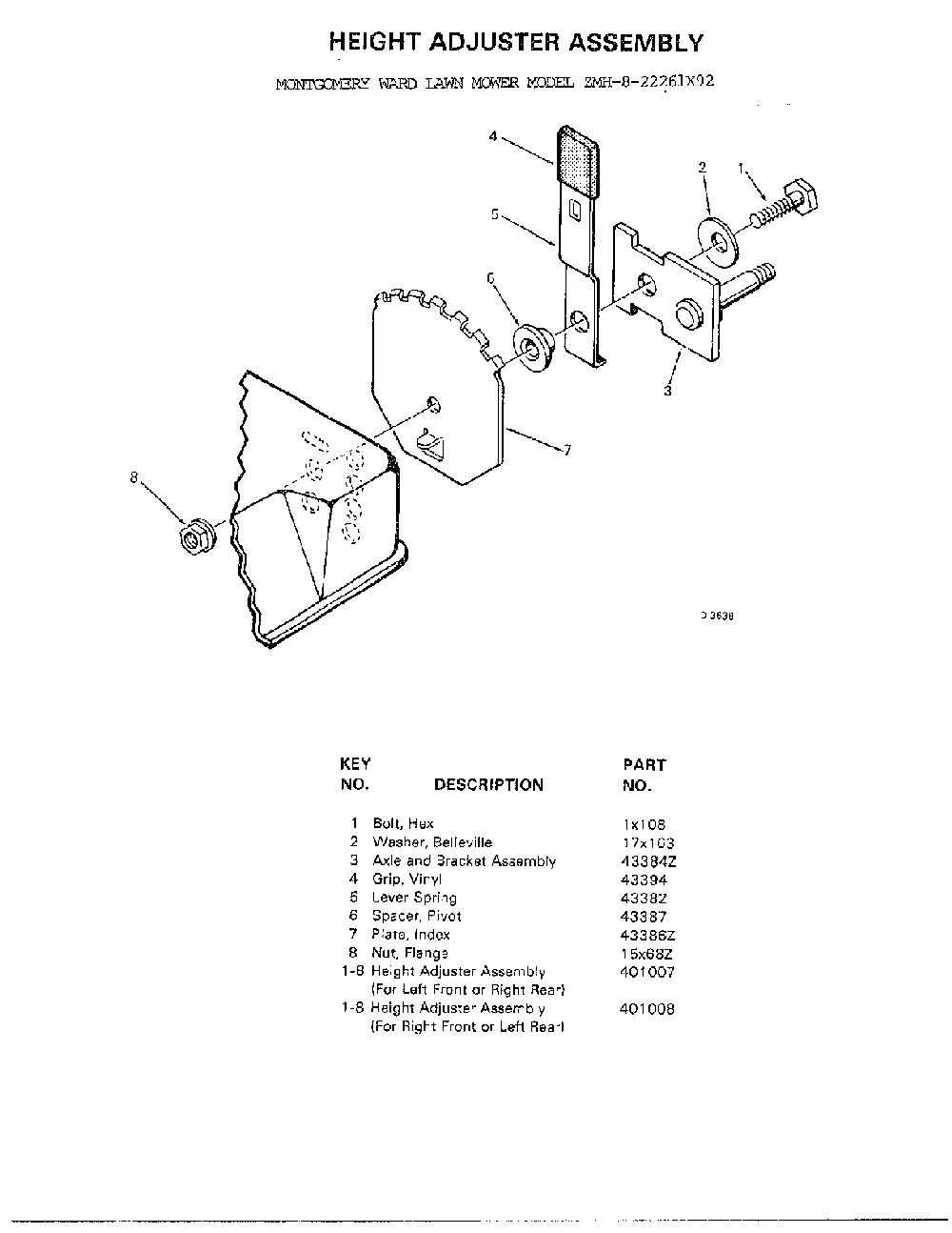 Height adjuster Diagram and Parts List for 8-22261X92  Murray Lawn Mower