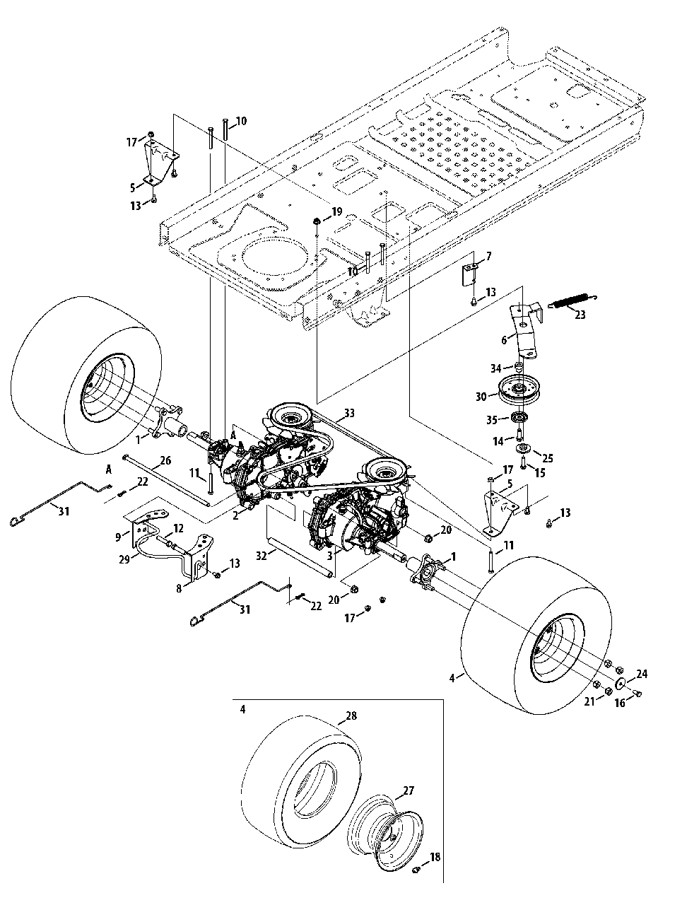 Drive System Diagram and Parts List for M200-46 (RZT-46)(2014) Murray Lawn Tractor