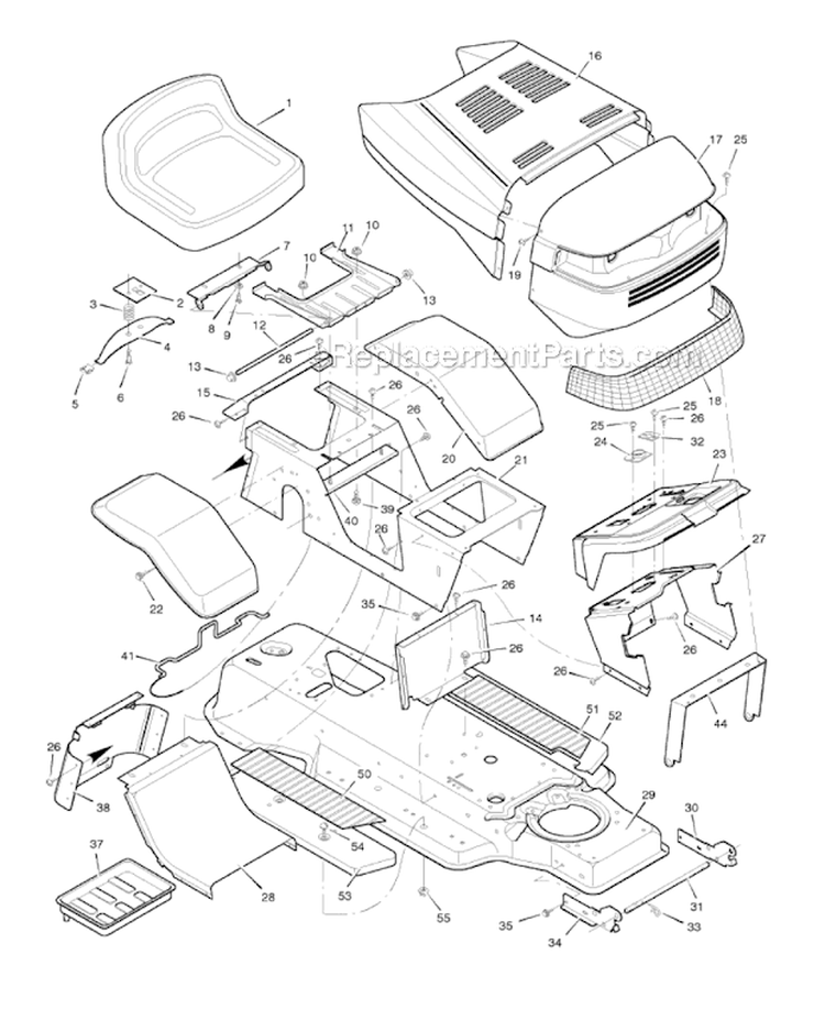 Chassis And Hood Diagram and Parts List for 46906X99A  Murray Lawn Tractor