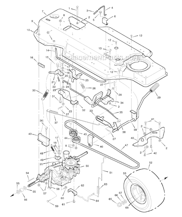 Motion Drive Diagram and Parts List for 46906X99A  Murray Lawn Tractor