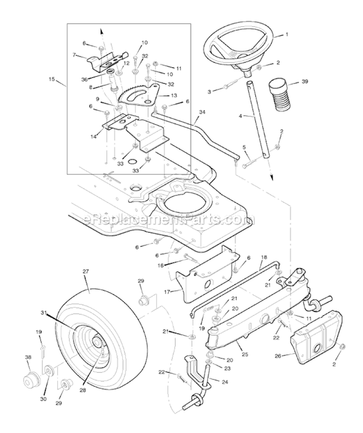 Steering Diagram and Parts List for 46906X99A  Murray Lawn Tractor
