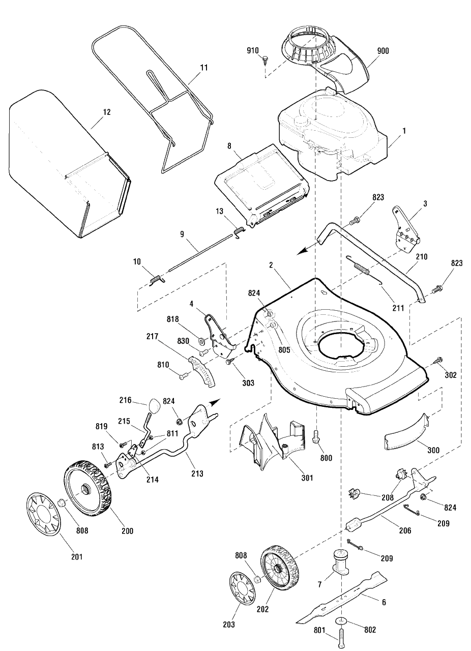 Deck And Engine Group Diagram and Parts List for MX450 (881021)(2010) Murray Lawn Mower