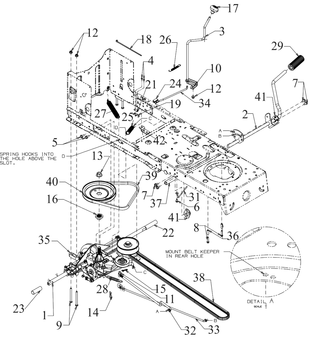 Drive Diagram and Parts List for M175-42 (13BN77SS058)(2020) Murray Lawn Tractor