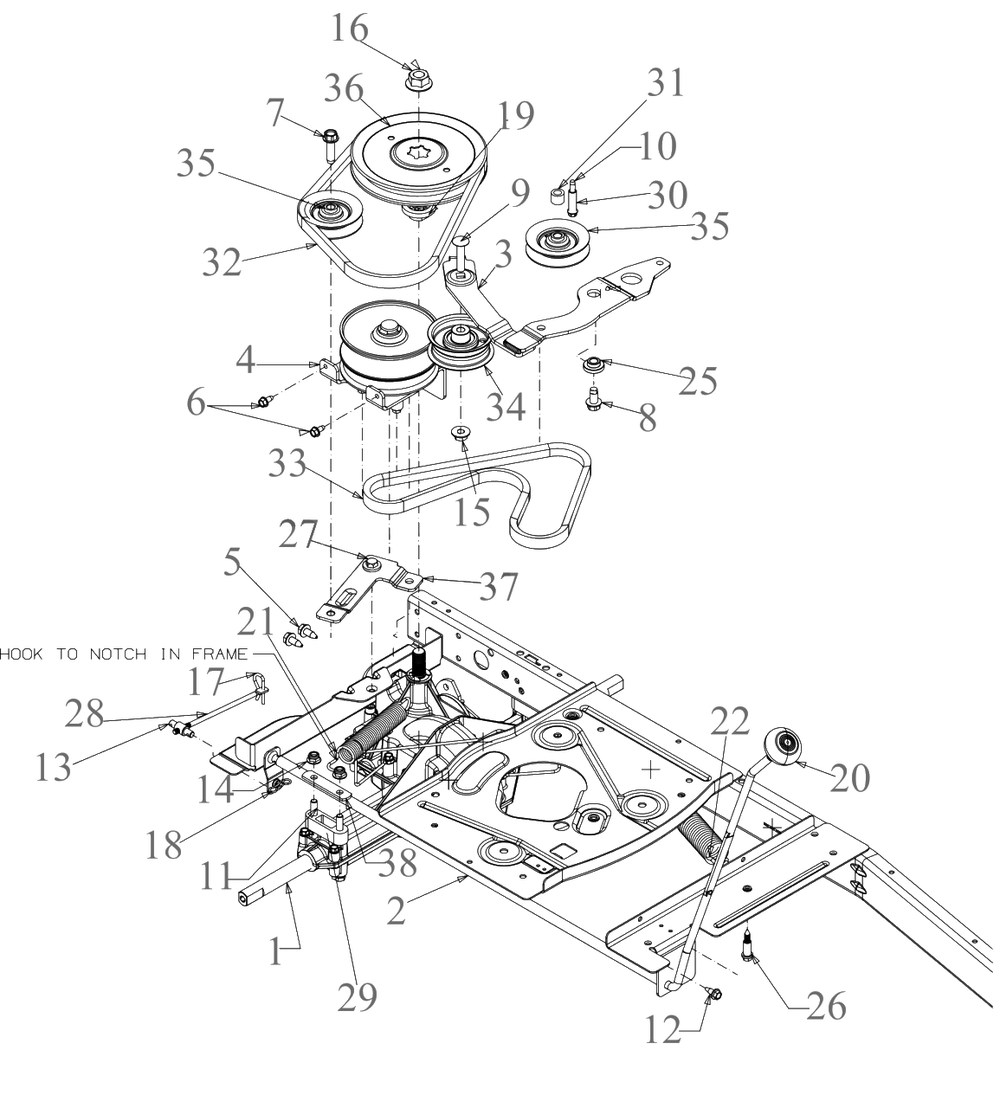 Drive Diagram and Parts List for 13DC26JD058 2020 Murray Lawn Tractor