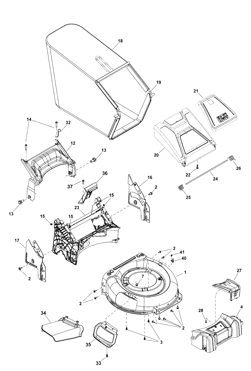 Deck Group Diagram and Parts List for EXI675 (2691475-00)(2019) Murray Lawn Mower