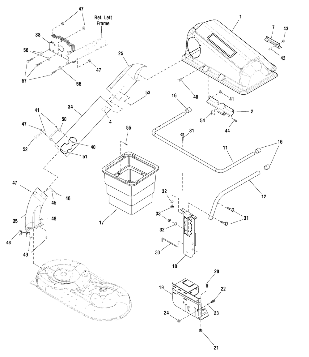 Catcher Group Diagram and Parts List for 7600082 2010 Murray Lawn Tractor Accessories