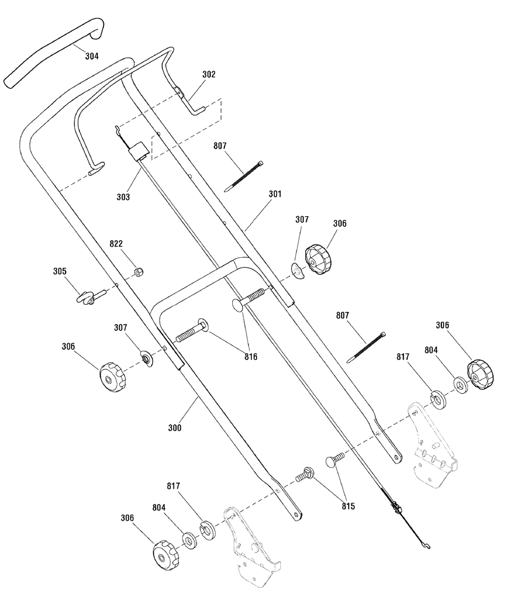Handle Assembly Diagram and Parts List for MPH625 (881030)(2010) Murray Lawn Mower