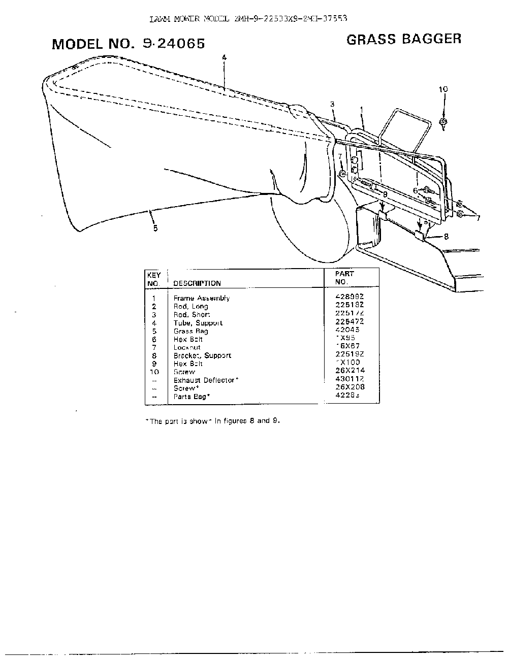 Grass bagger Diagram and Parts List for 9-22543X9  Murray Lawn Mower