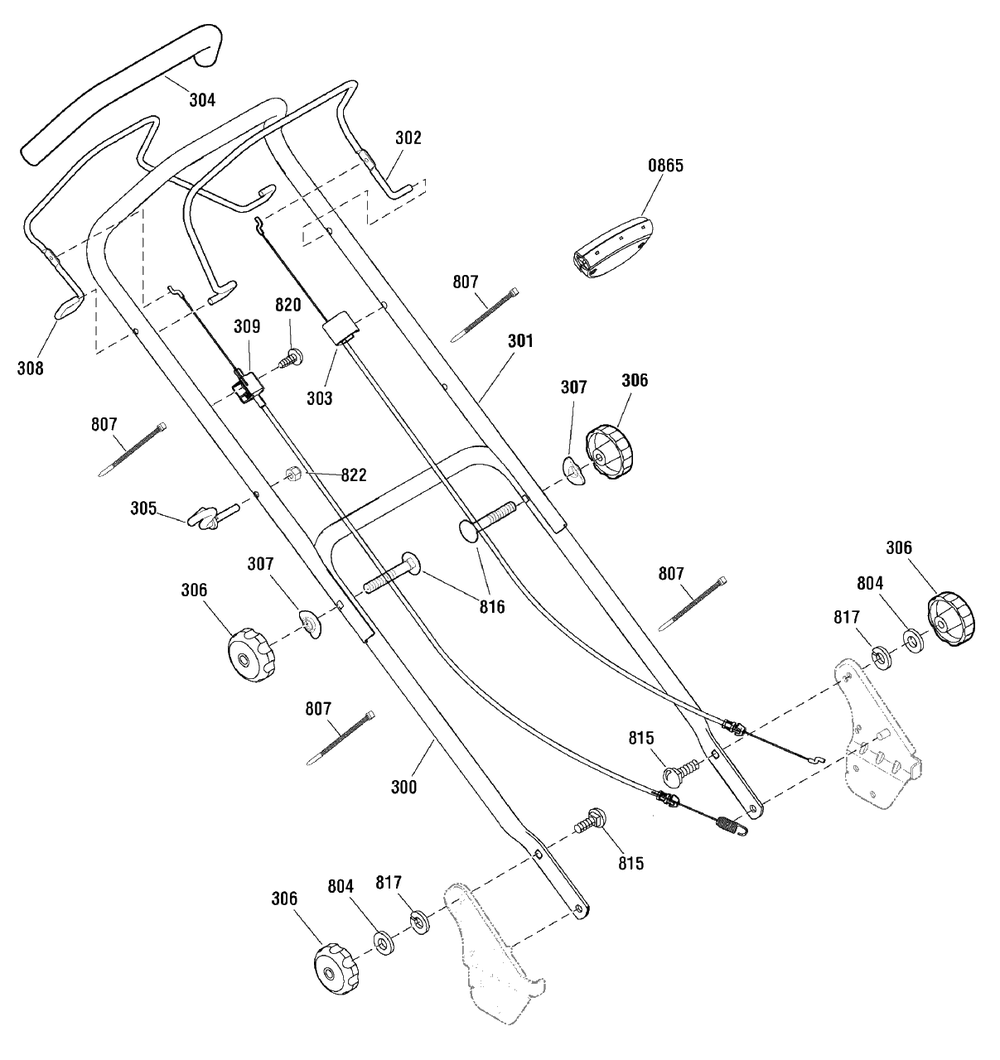 Handle Assembly Diagram and Parts List for MXMH625 (881029)(2010) Murray Lawn Mower