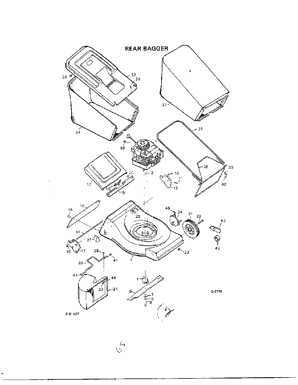 Rear bagger Diagram and Parts List for 21641  Murray Lawn Mower