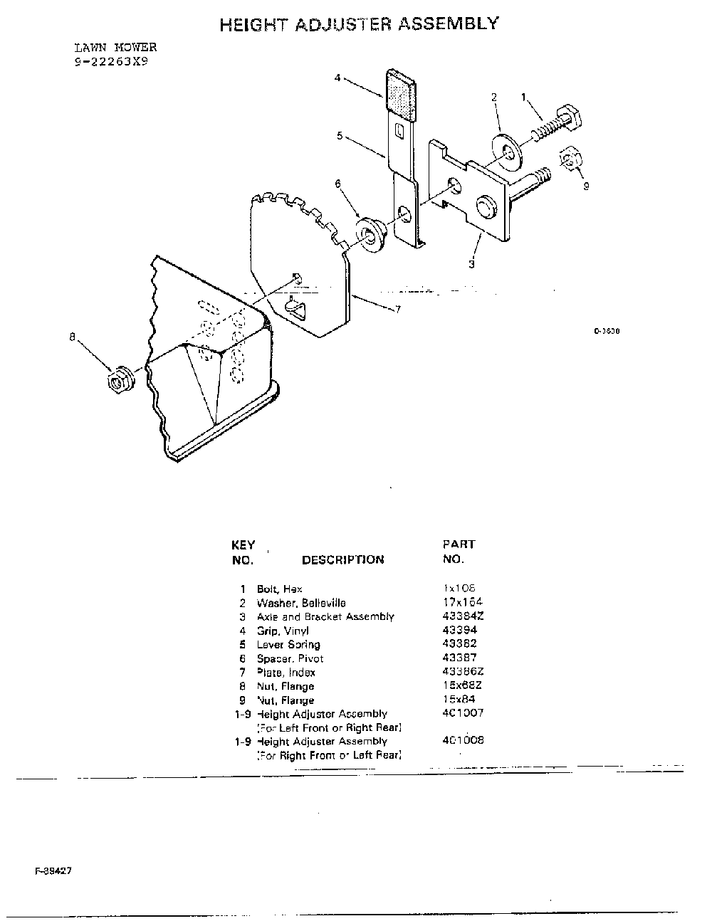 Height adjuster Diagram and Parts List for 9-22263X9  Murray Lawn Mower