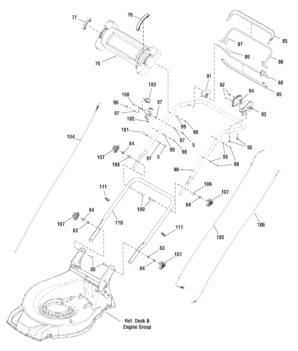 Handle Assembly Diagram and Parts List for MXUA19675EX (881636)(2012) Murray Lawn Mower