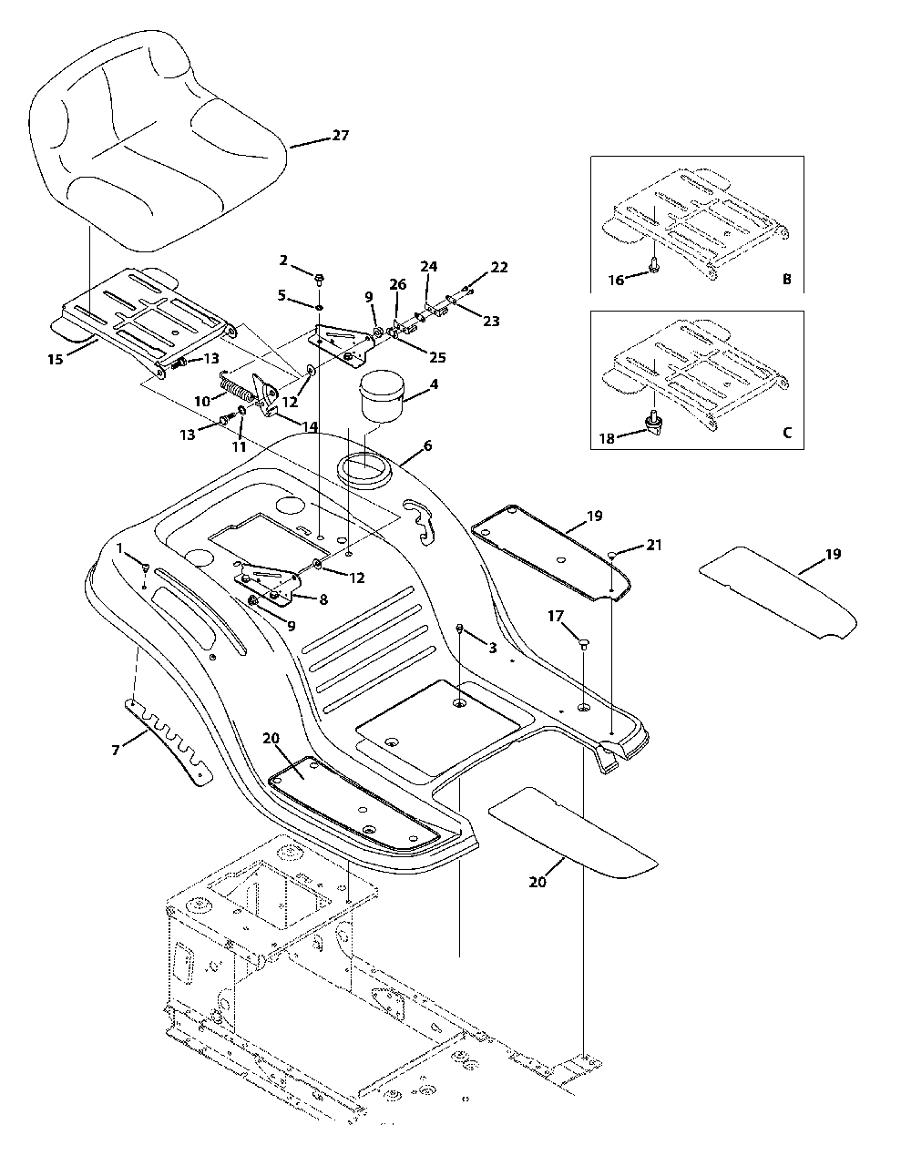Seat And Fender Diagram and Parts List for 13AM77LS058 2012 Murray Lawn Tractor