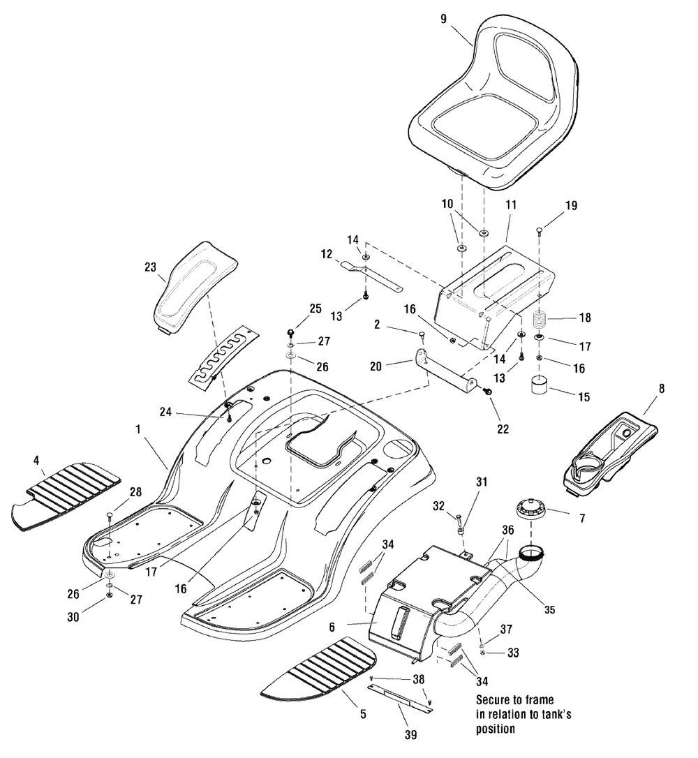 Seat Deck And Fuel Tank Group Diagram and Parts List for EYK19540RD (2988143)(2009) Murray Lawn Tractor