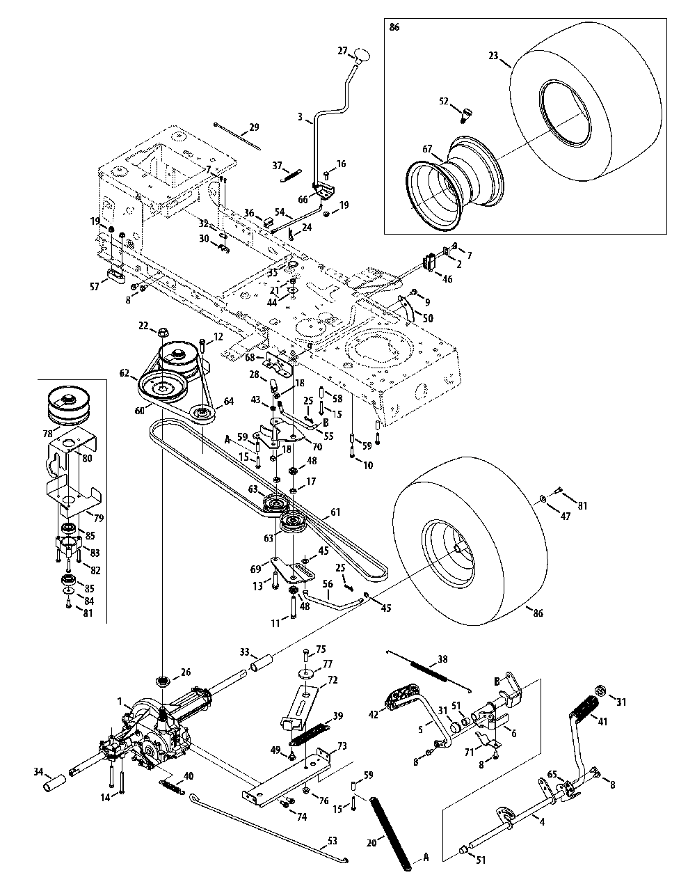 Transmission Drive Assembly Diagram and Parts List for M195-46 2012 Murray Lawn Tractor