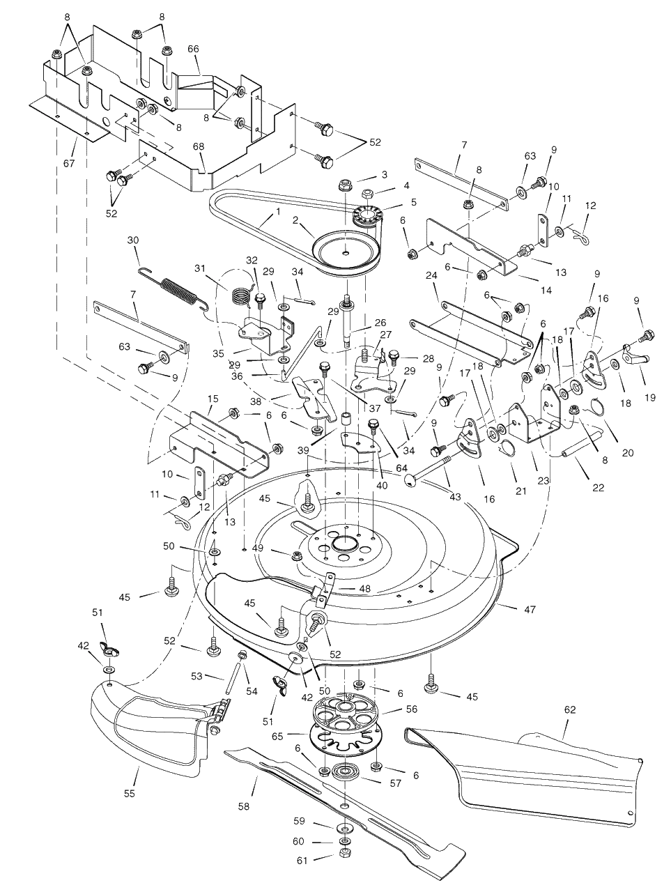 Mower Housing Diagram and Parts List for 309007X151A (7800503)(2009) Murray Lawn Tractor