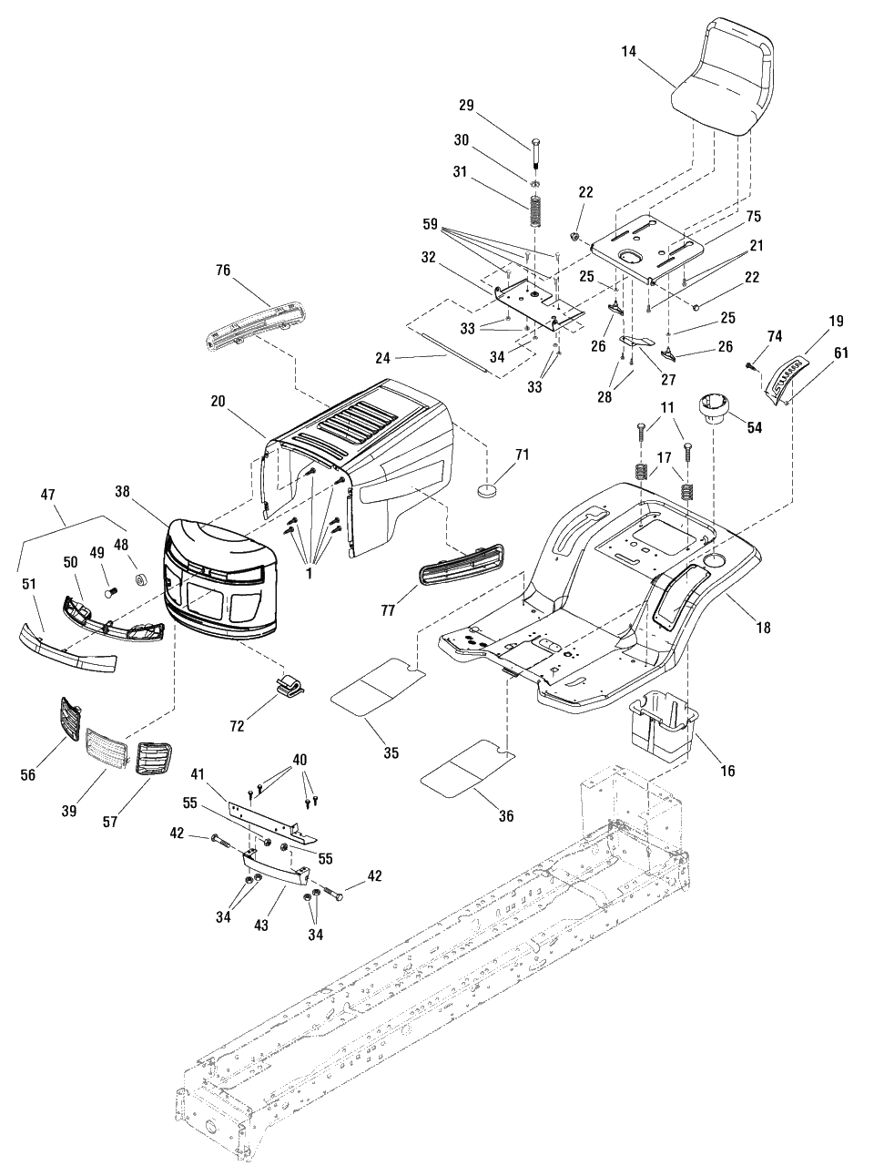 Hood And Seat Group Diagram and Parts List for MT155380 (7800561)(2009) Murray Lawn Tractor