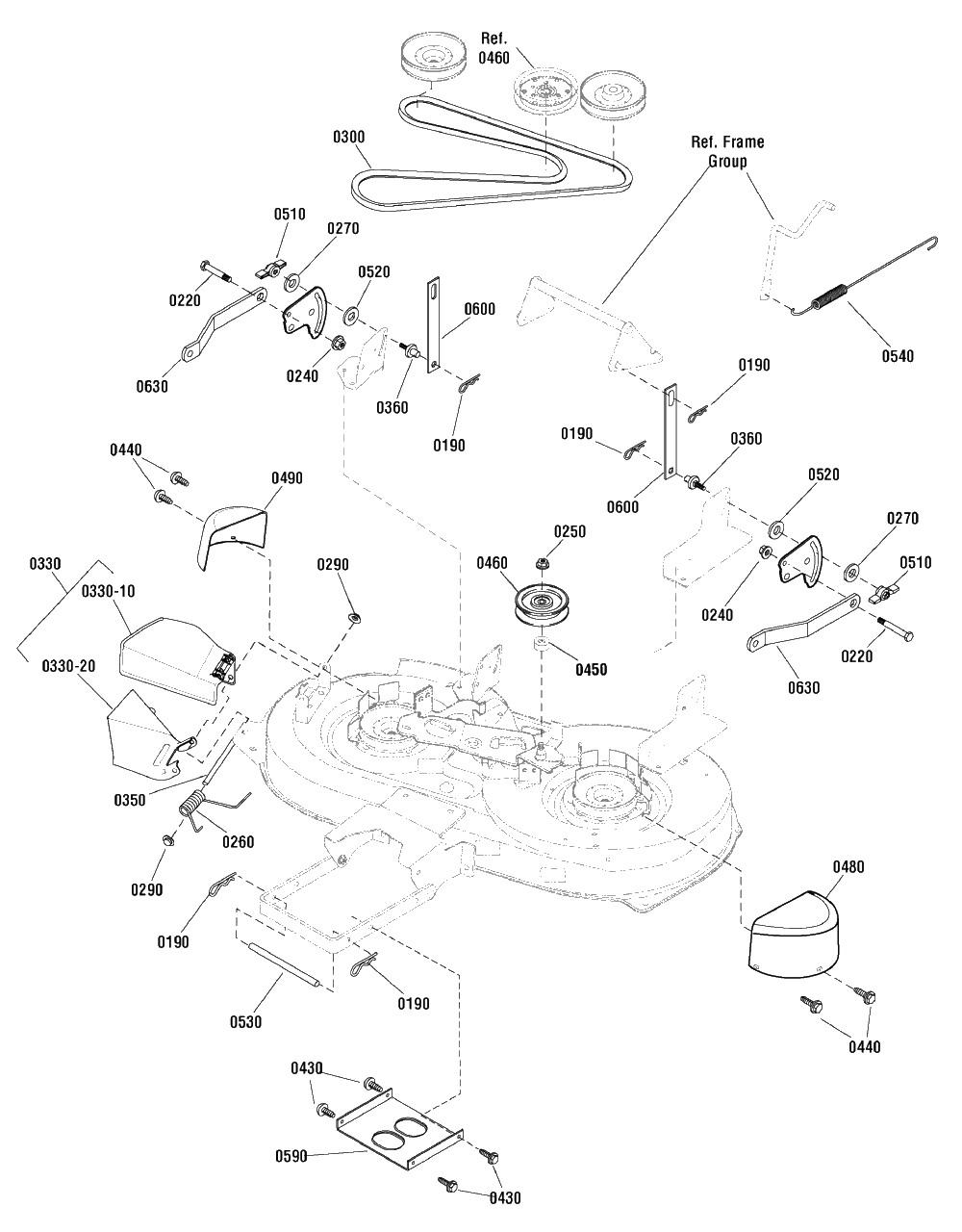 42-Inch Mower Deck - Clutch And Support Group Diagram and Parts List for MT155420H (2691227)(2014) Murray Lawn Tractor