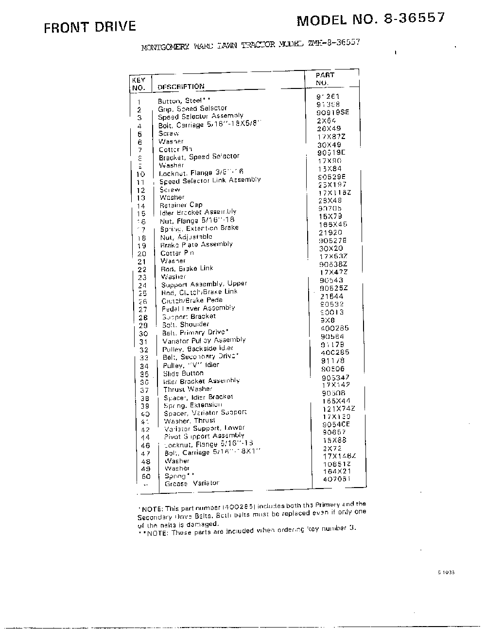 Front drive page 2 Diagram and Parts List for 8-36557  Murray Lawn Tractor