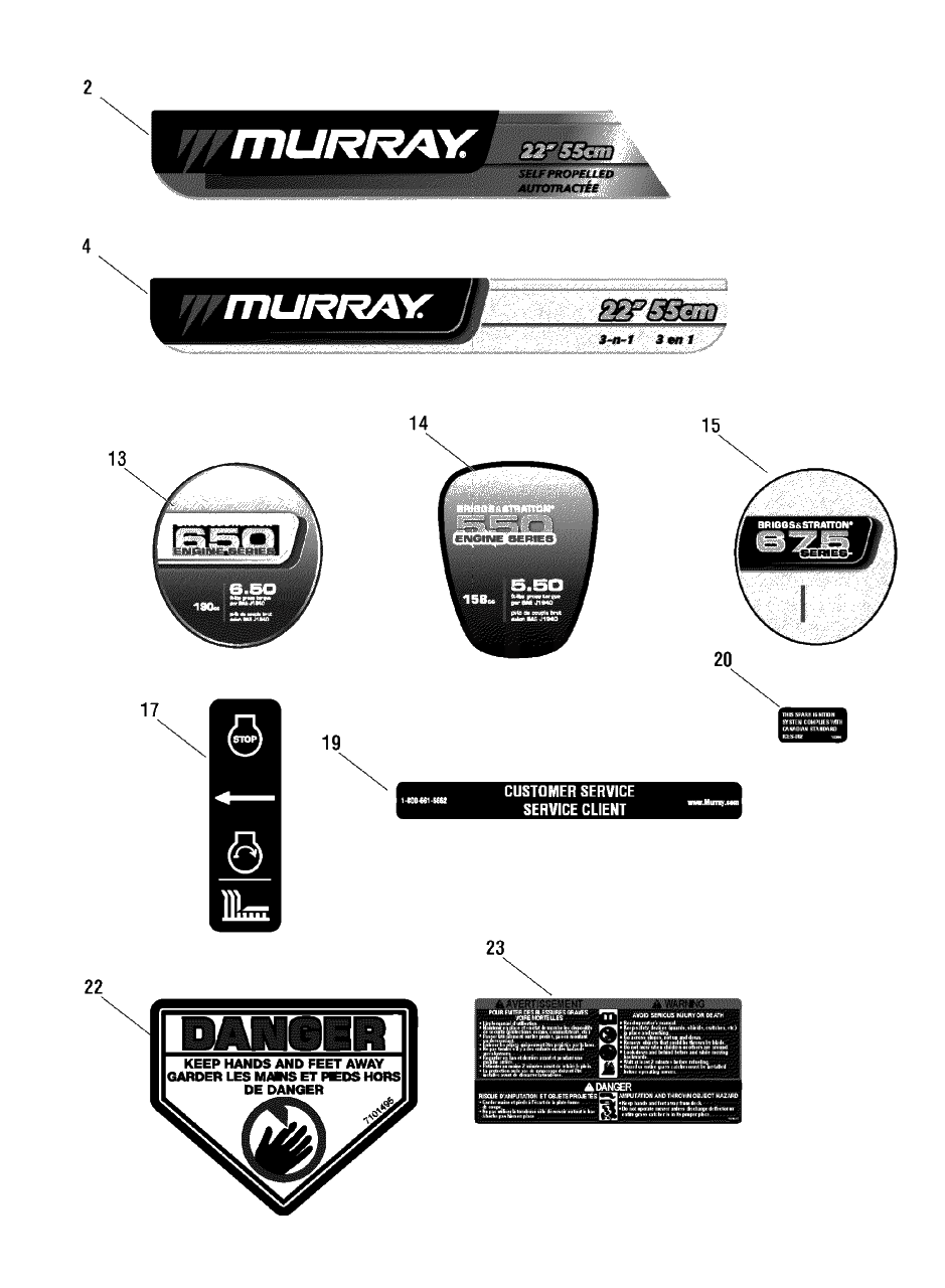 Decals Diagram and Parts List for MP22675FC (7800683)(2010) Murray Lawn Mower