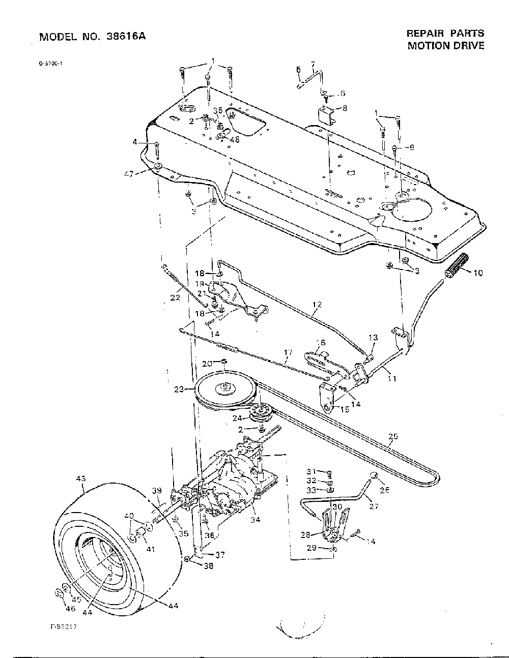 Motion drive Diagram and Parts List for 38616A  Murray Lawn Tractor