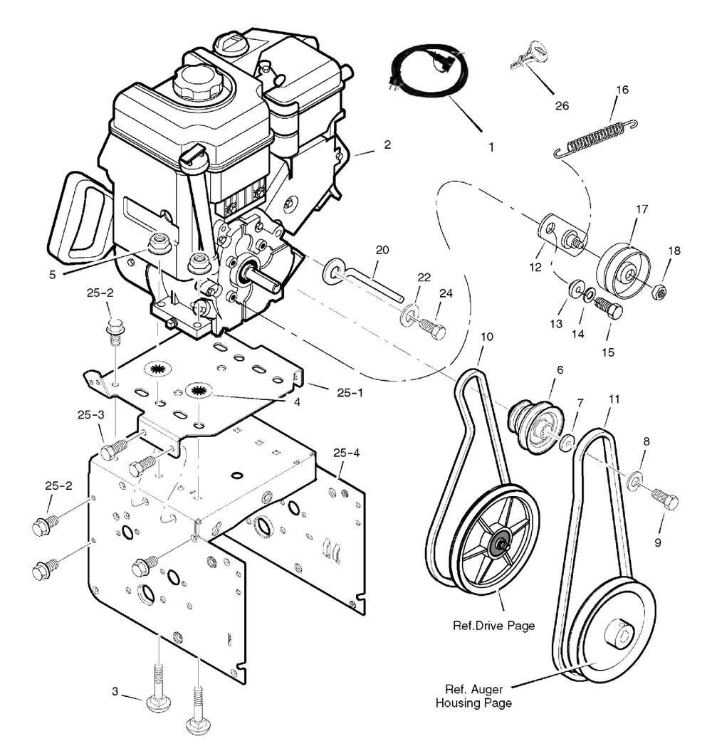 Engine Diagram and Parts List for 6271200X61 (1695365)(2007) Murray Snow Blower