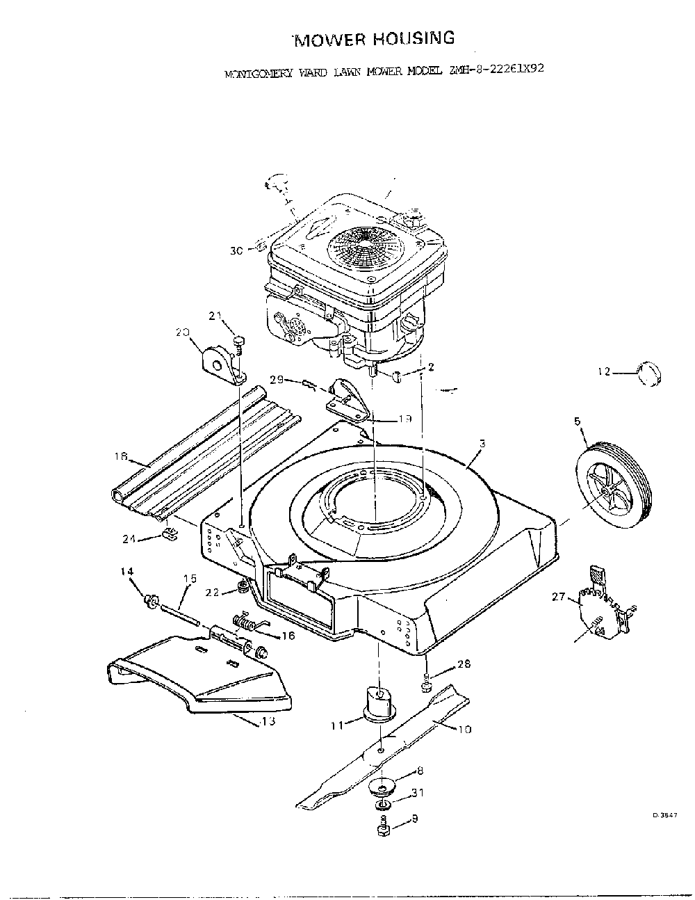 Mower housing Diagram and Parts List for 8-22261X92  Murray Lawn Mower