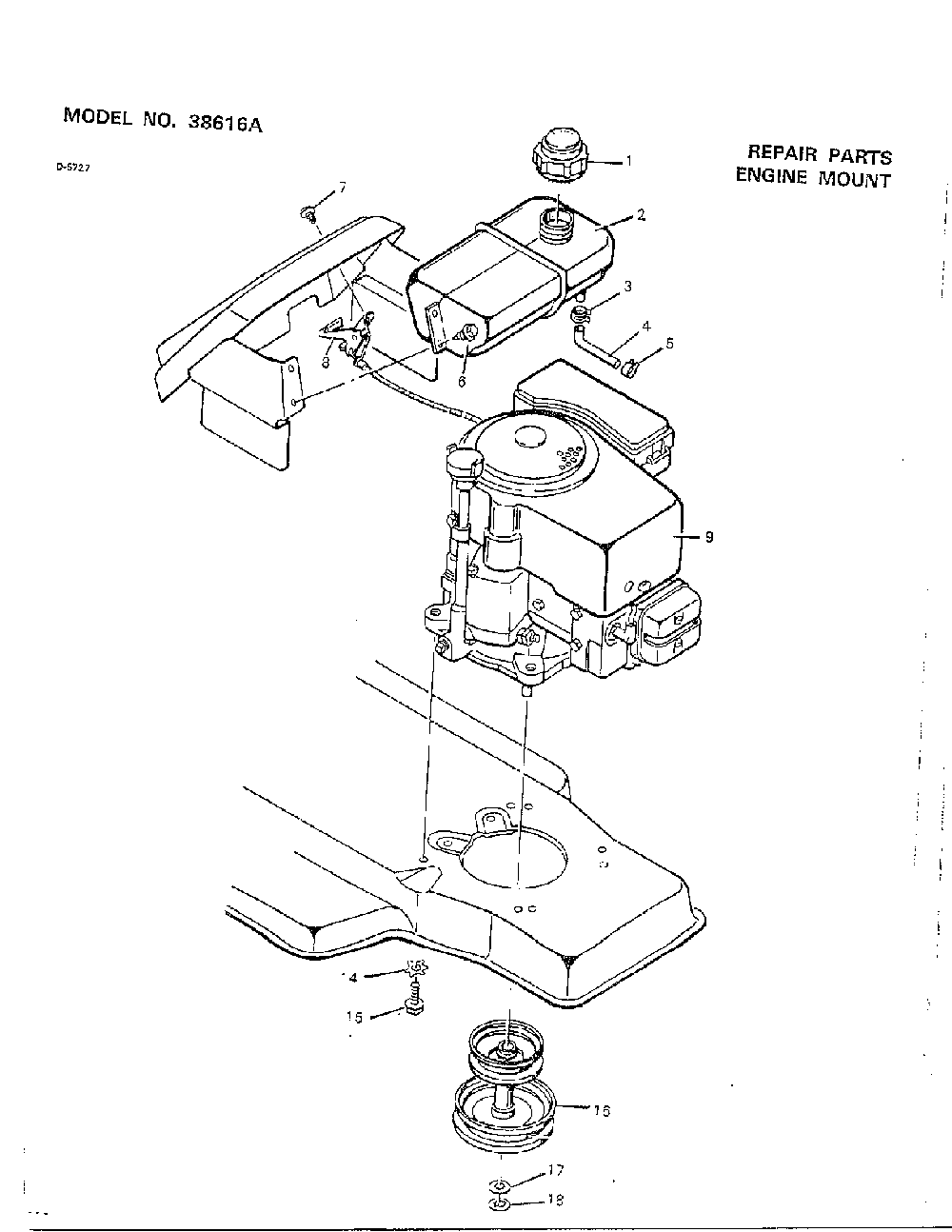 Engine mount Diagram and Parts List for 38616A  Murray Lawn Tractor