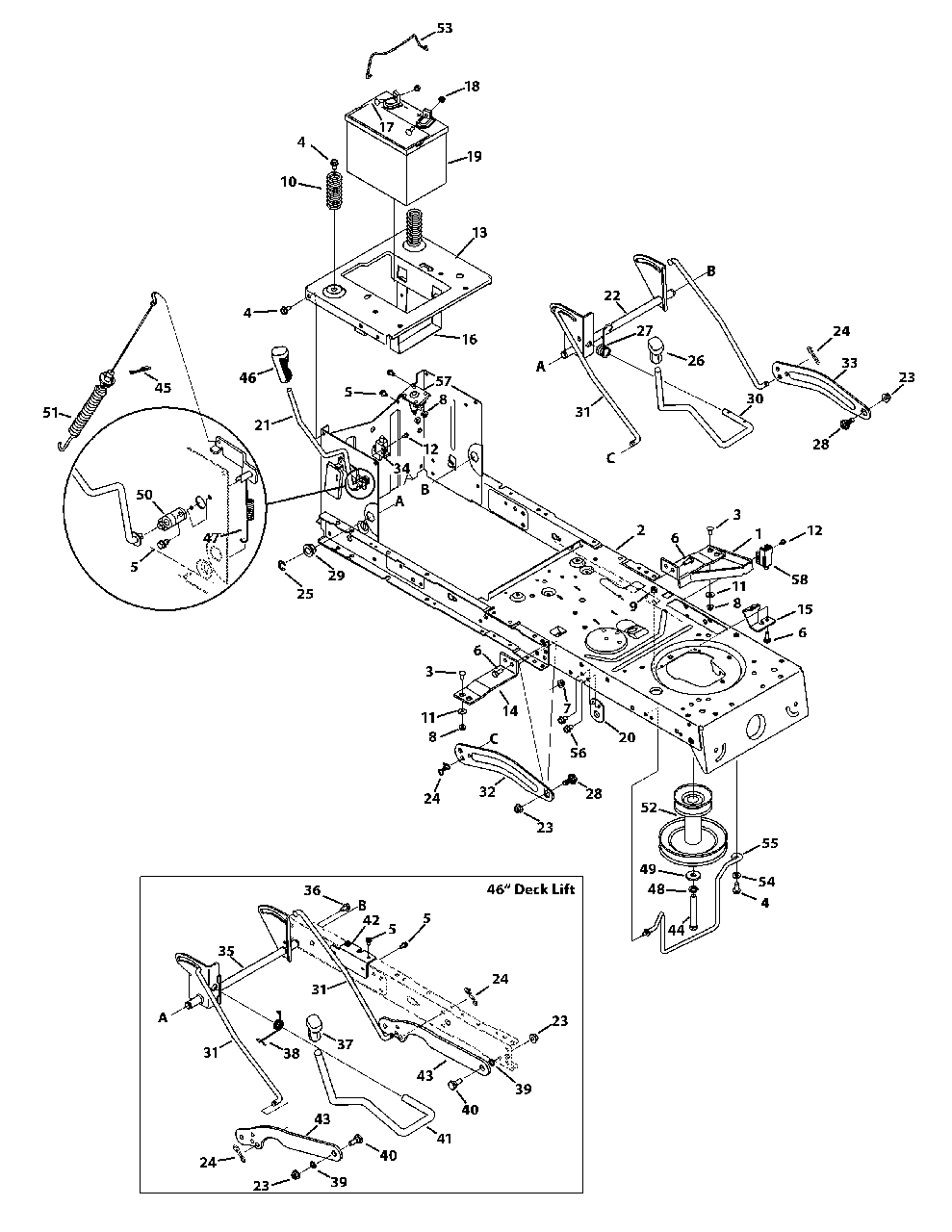 Frame And Pto Lift Diagram and Parts List for 13AM77LS058 2012 Murray Lawn Tractor